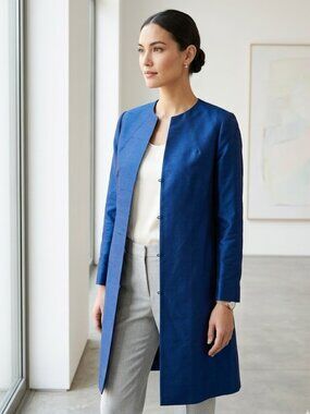 Lafayette 148 | Duster Jacket w Pockets | Sapphire Cotton + Silk | Med | Chic!